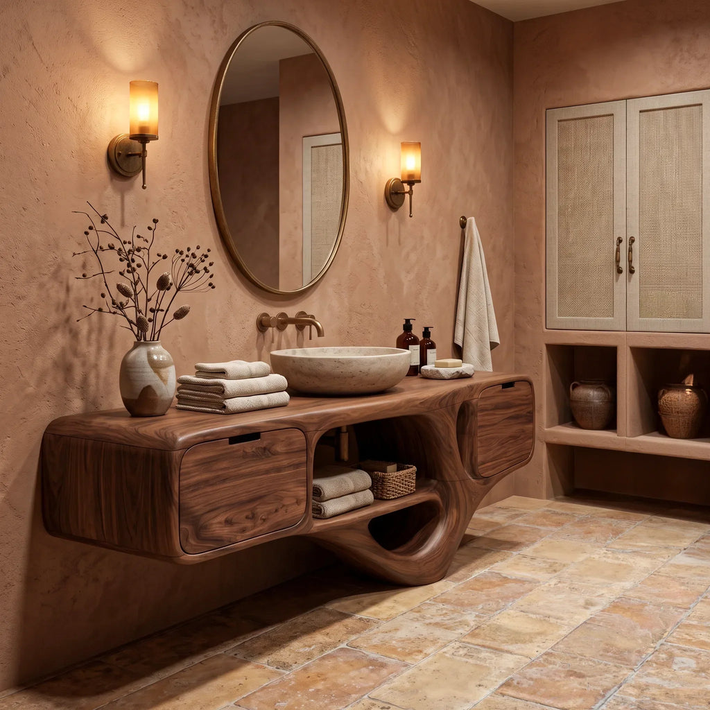 Luxury Bathroom Vanity Dual Cabinets With Open Shelf For Ensuite