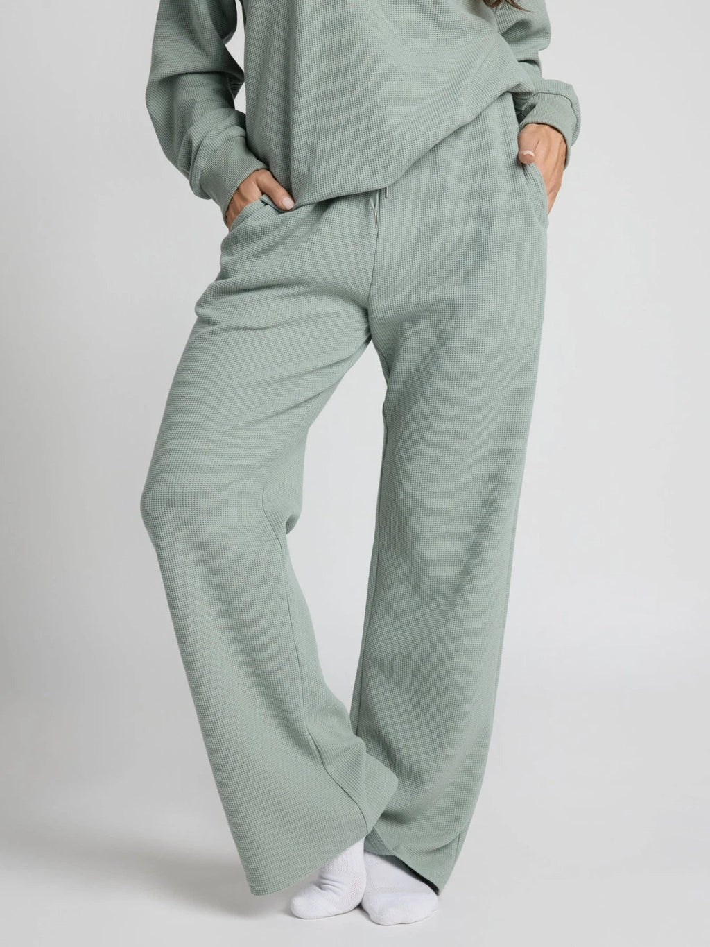 Waffle-Knit Lounge Pants - Sage Green
