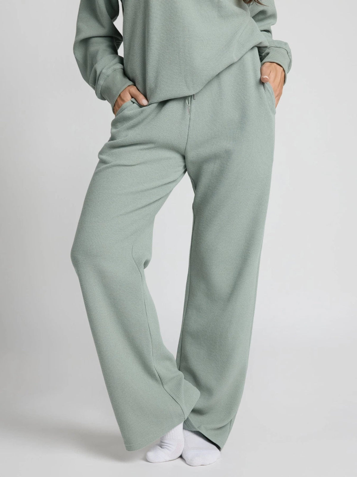 Waffle-Knit Lounge Pants - Sage Green