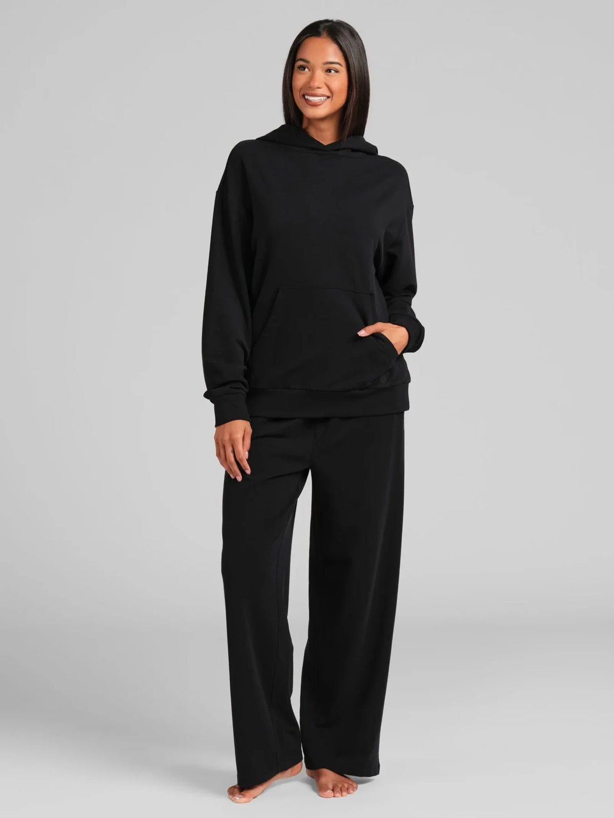 Lightweight Terry Straight Leg Pants - Black