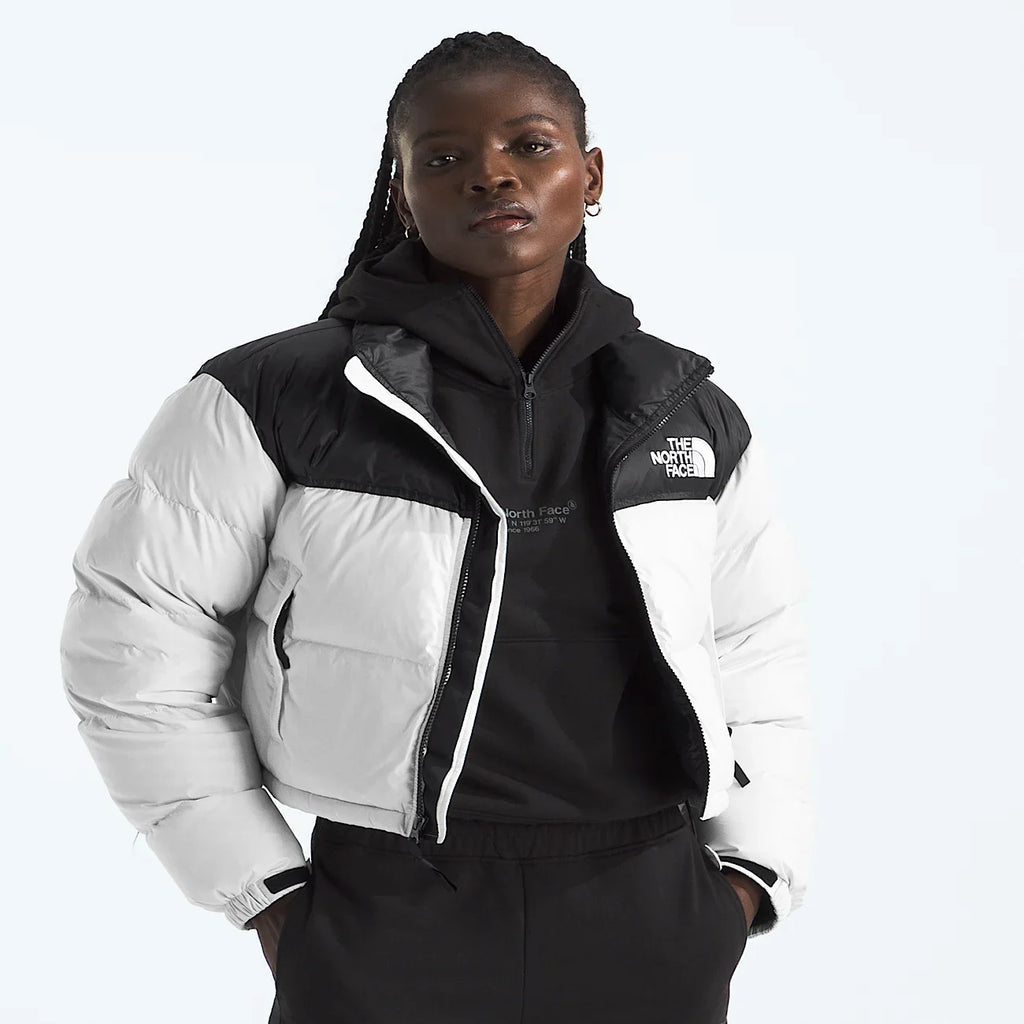 Women's Cropped Puffer Jacket - White/Black