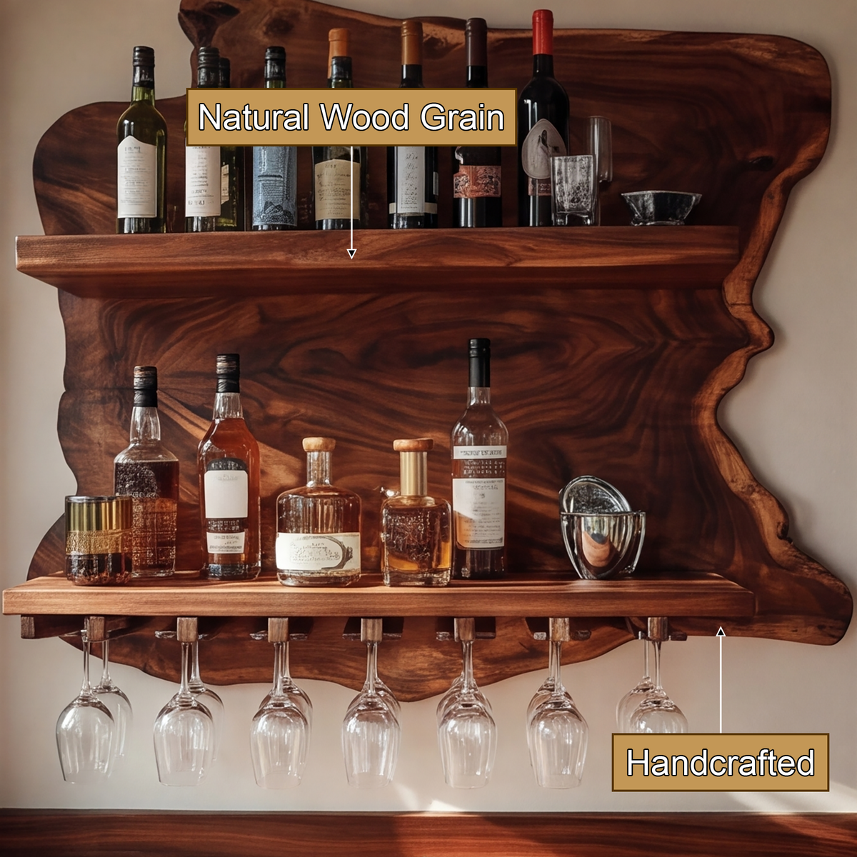 Thornmere Live Edge Handcrafted Floating Wine Shelf SPA623534
