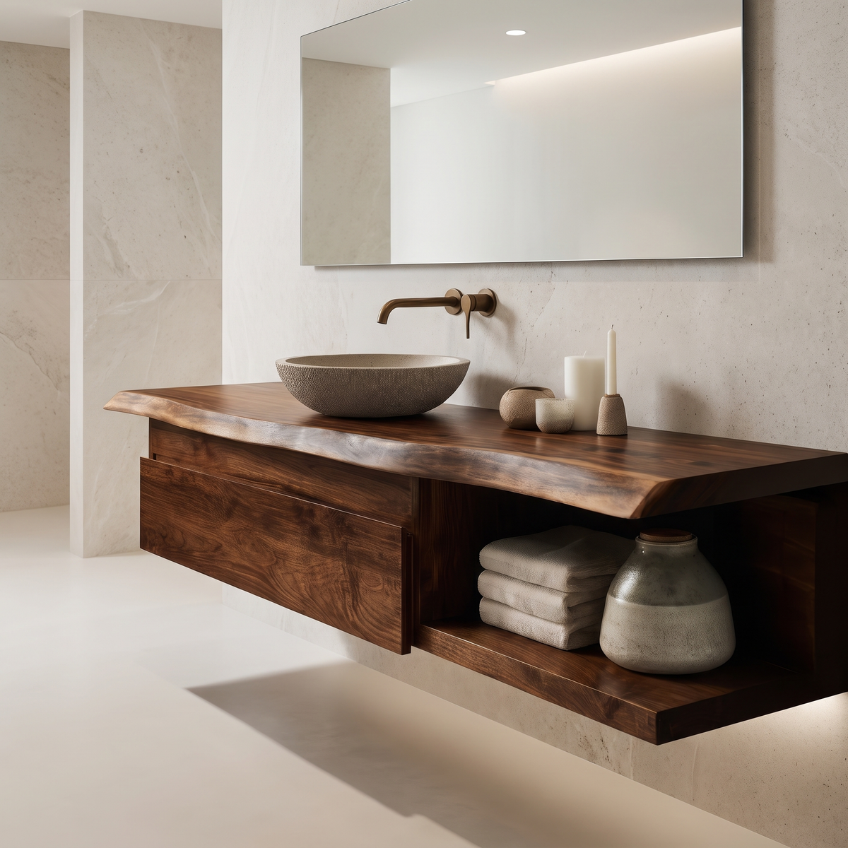 Aurelion Live Edge Solid Wood Floating Bathroom Vanity With Drawers SPA943999
