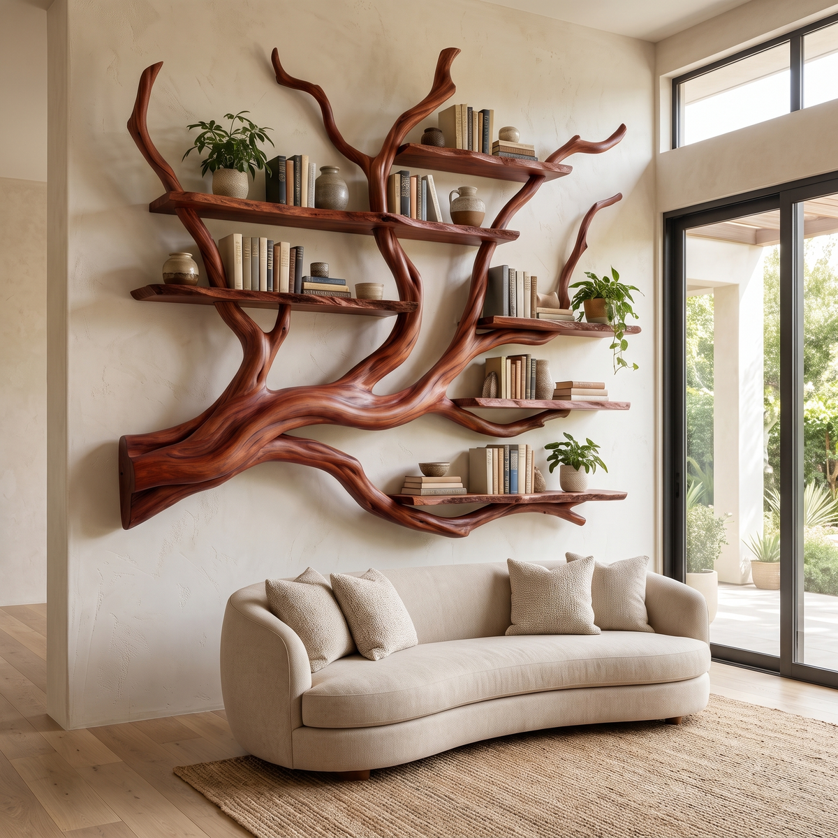 Briarcanopy Handcrafted Solid Wood Floating Tree Bookshelf
