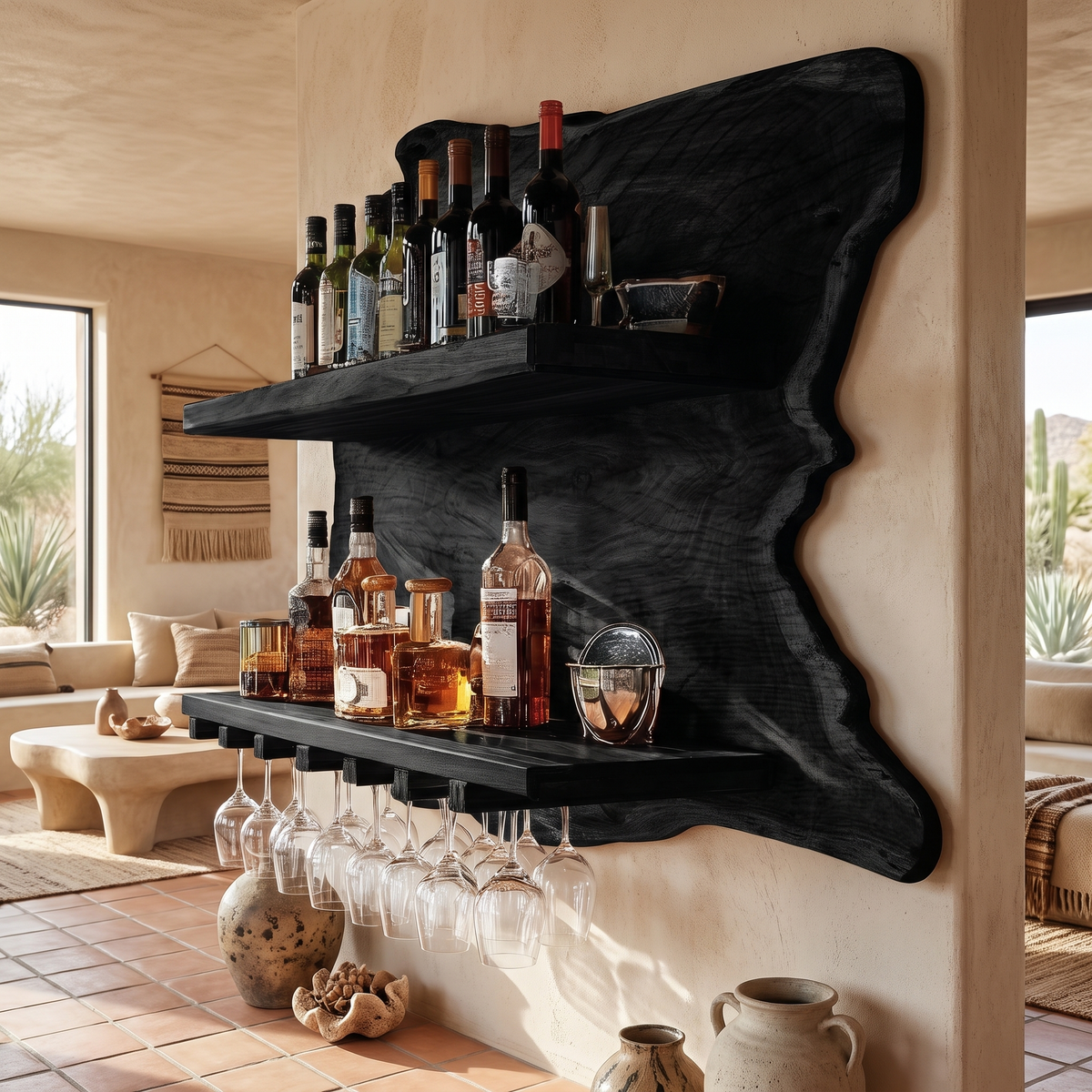 Thornmere Live Edge Handcrafted Floating Wine Shelf SPA623534