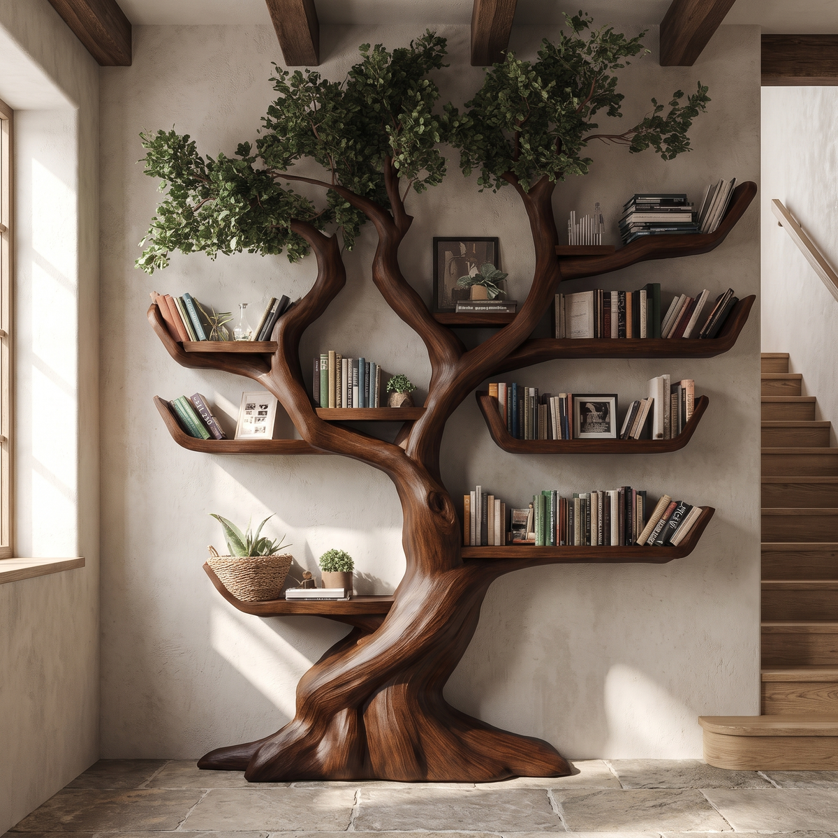 Verdantris Sculpted Solid Wood Tree Bookshelf