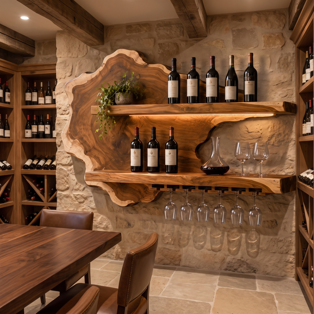 Sylelune Live Edge Handcrafted Floating Wine Shelf
