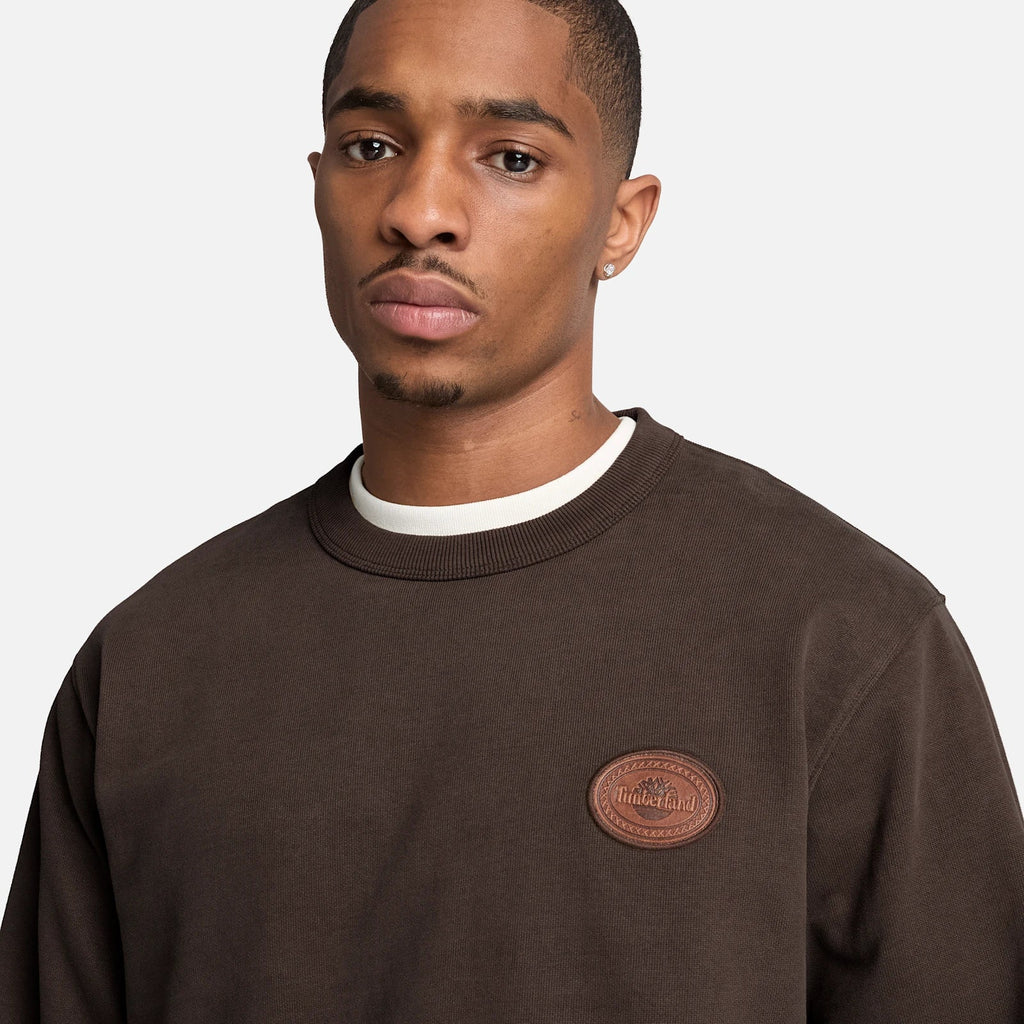 Men's Crewneck Sweatshirt With Leather Patch