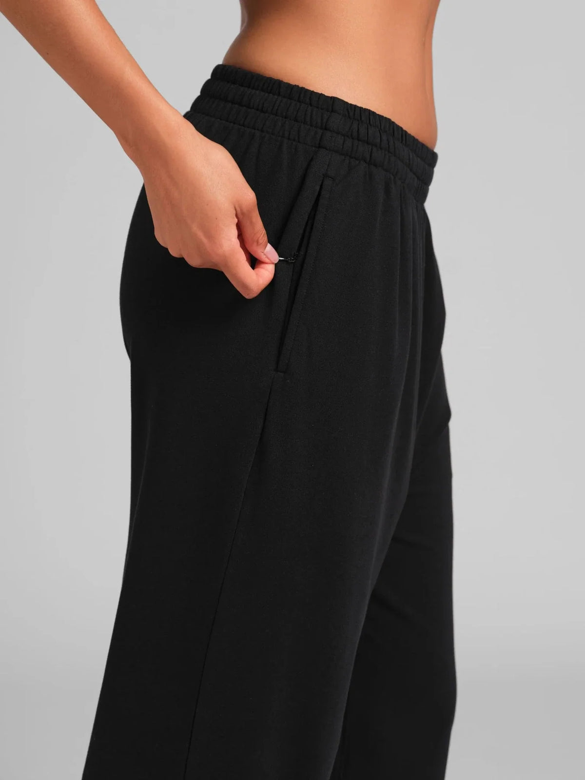 Lightweight Terry Straight Leg Pants - Black
