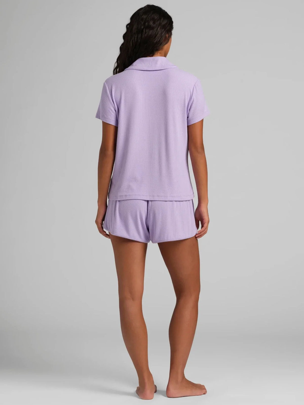 Ribbed Short-Sleeve Pajama Set - Black