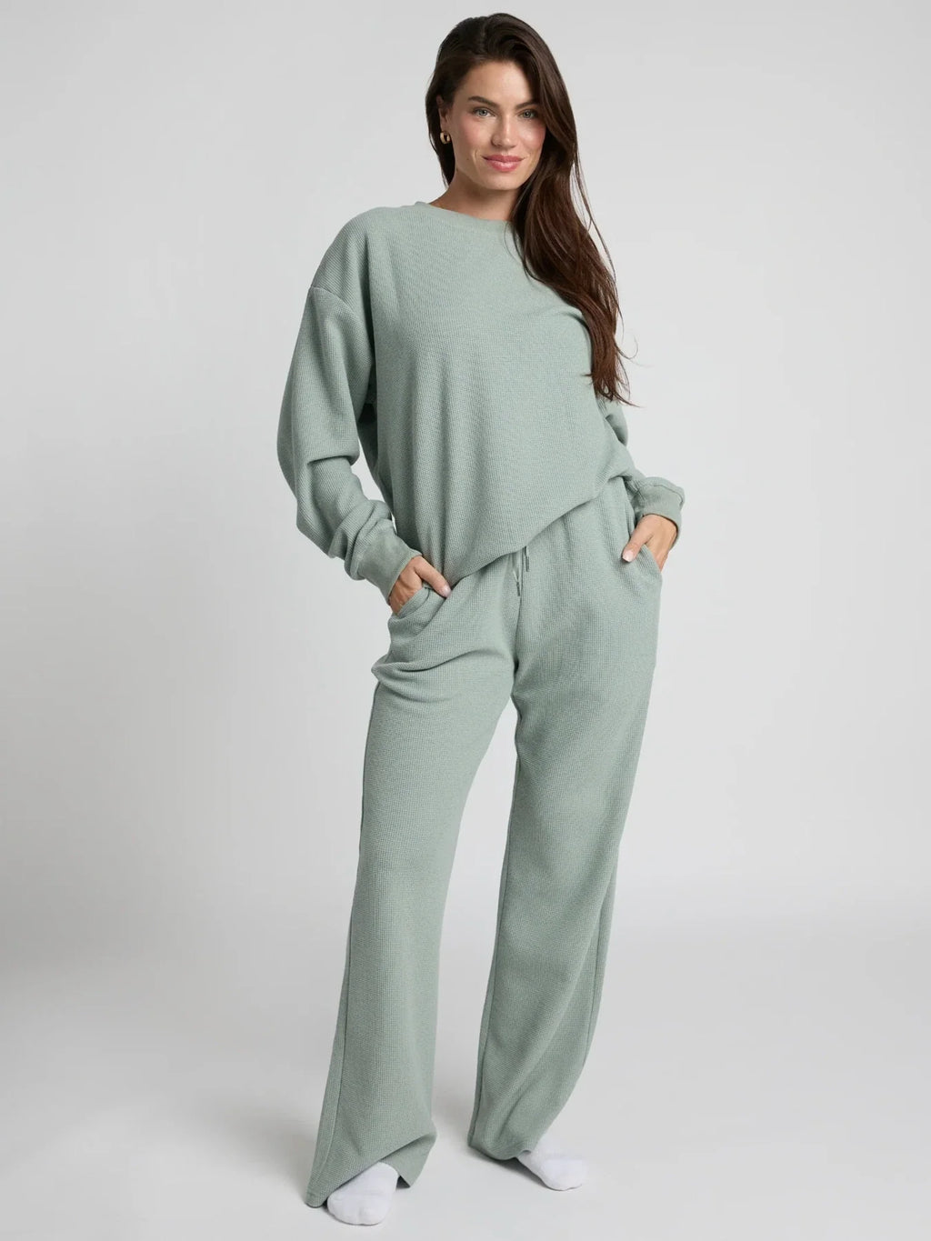 Waffle-Knit Lounge Pants - Sage Green