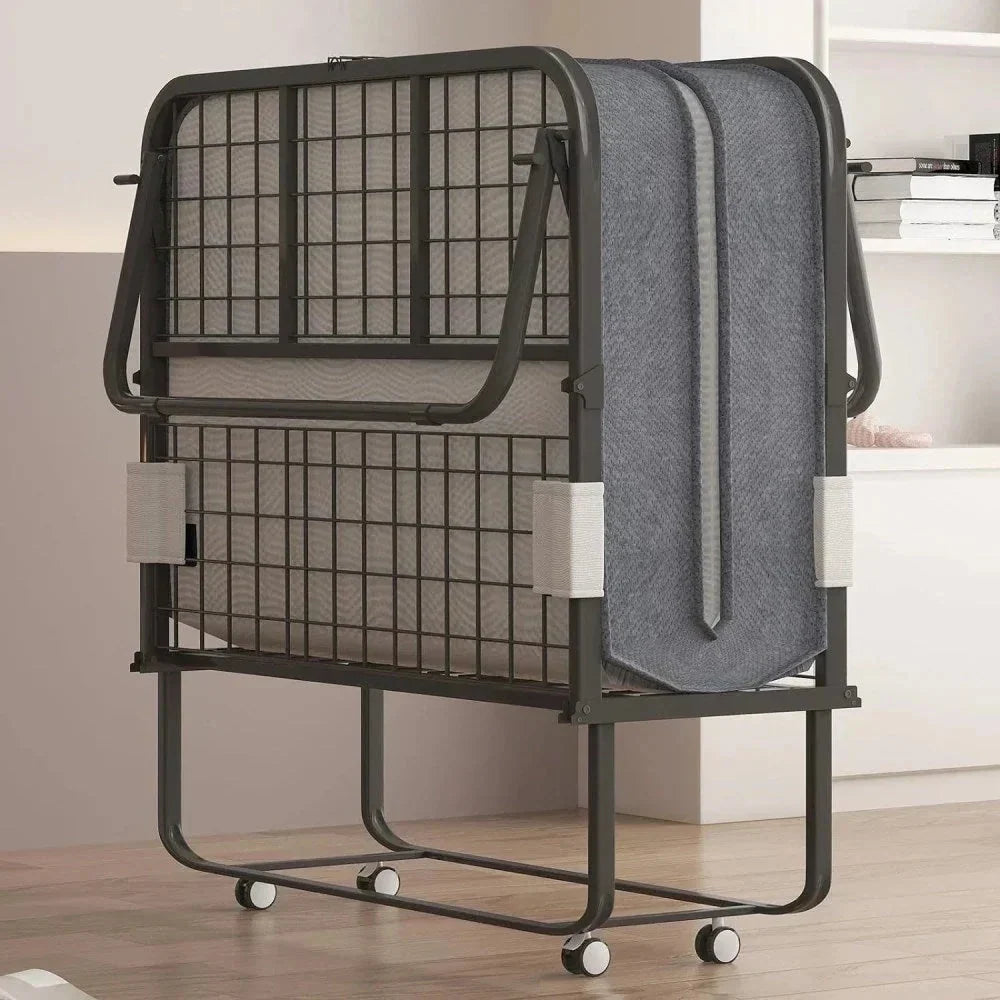 Puremind Folding Bed With 4 Inch Foam Mattress, 75 x 31 in, Lockable Wheels - Standard