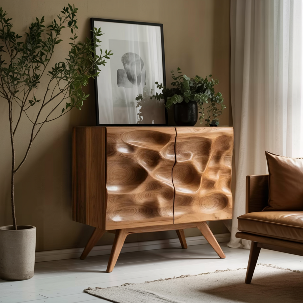 Contemporary Sculptural Storage Dresser For Living Room