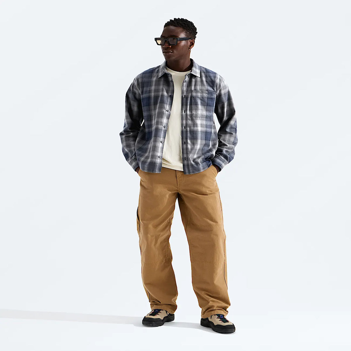Men's Long-Sleeve Plaid Button-Down - Navy