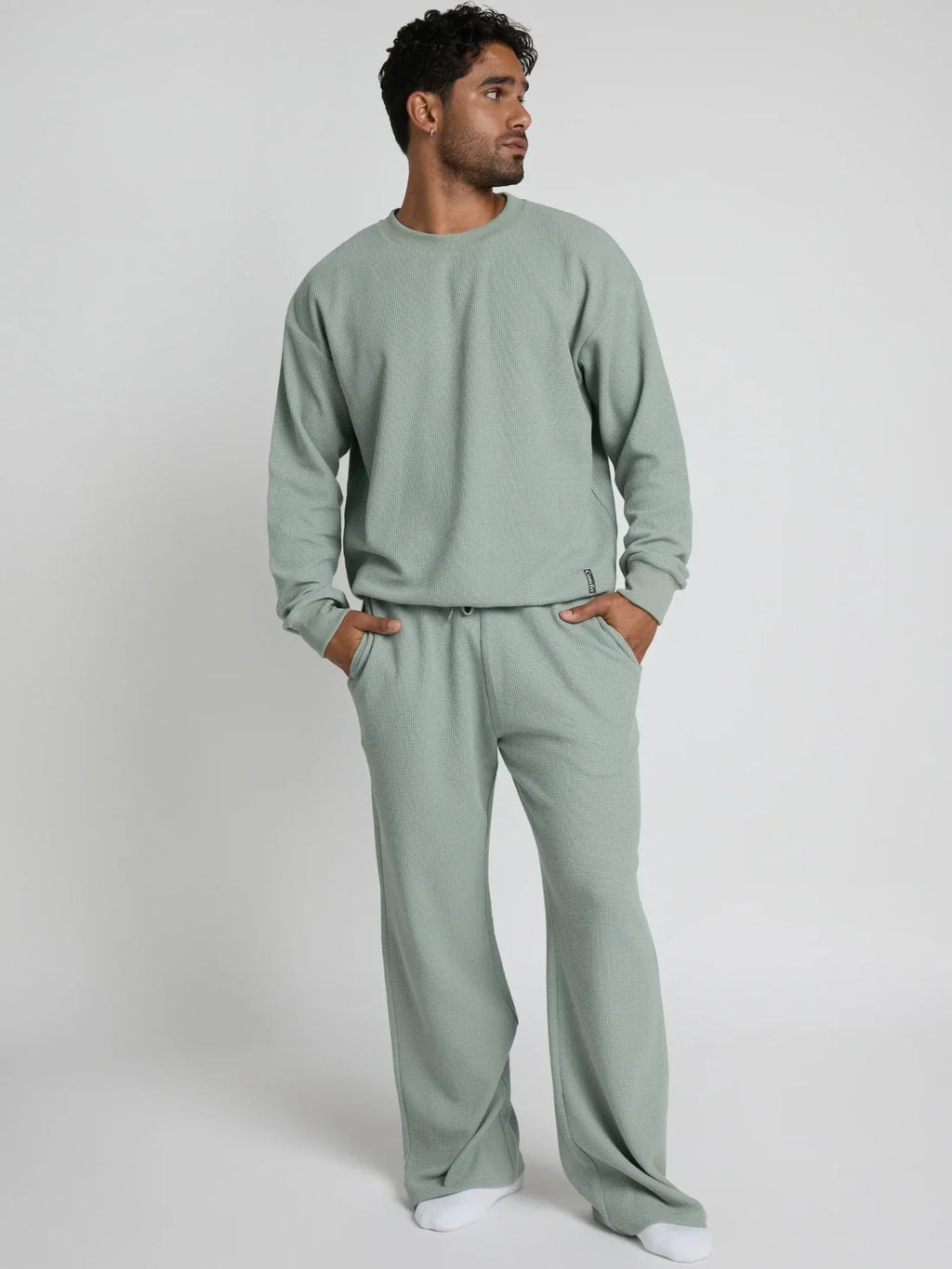 Waffle-Knit Lounge Pants - Sage Green