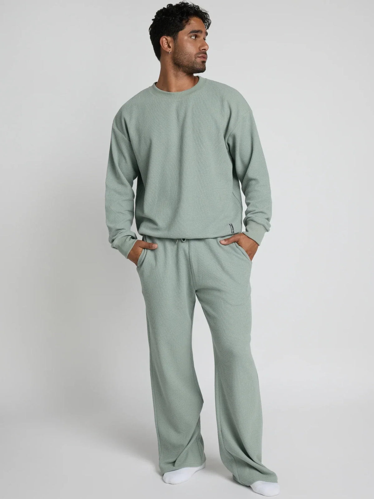 Waffle-Knit Lounge Pants - Sage Green