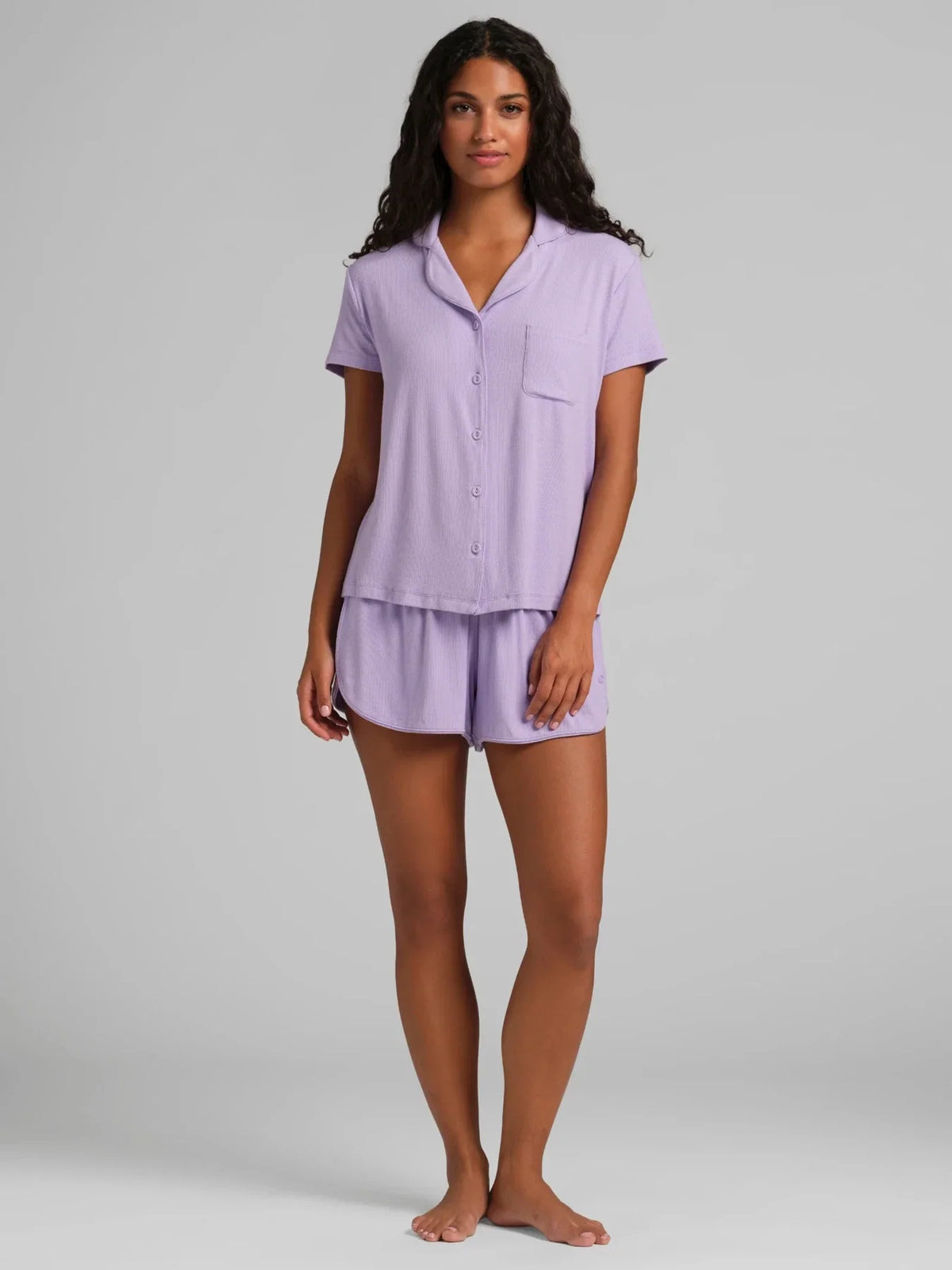 Ribbed Short-Sleeve Pajama Set - Black