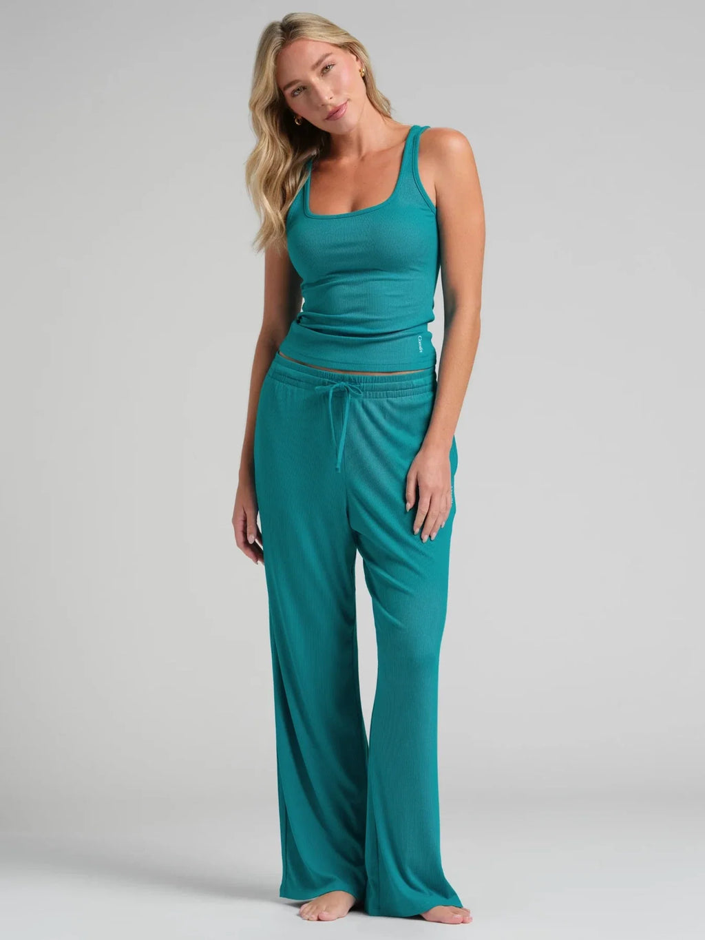 Ribbed Waist-Length Tank Top - Lagoon