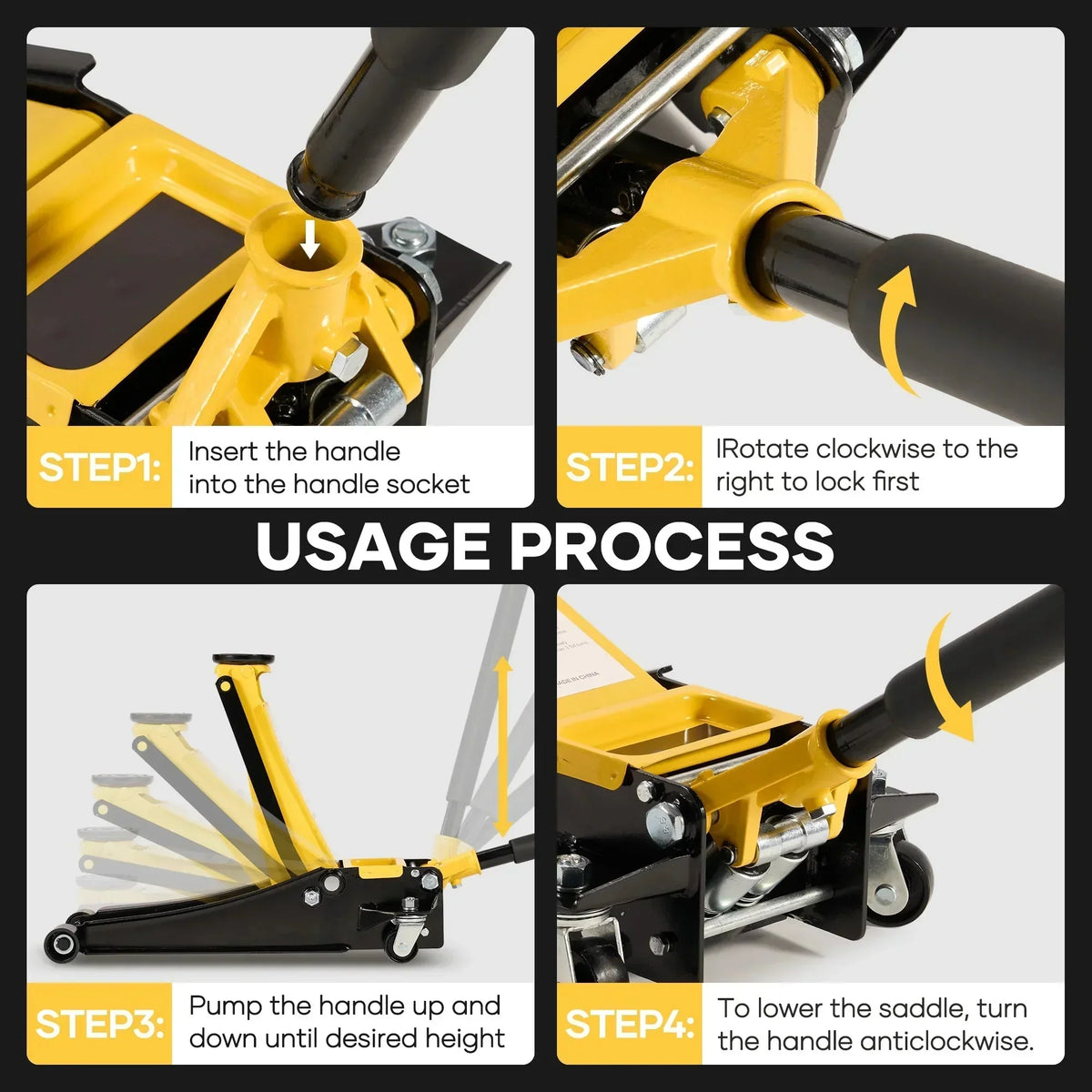 Naipo 3 Ton Low Profile Floor Jack, All Steel, 2.87in-19.69in, Yellow