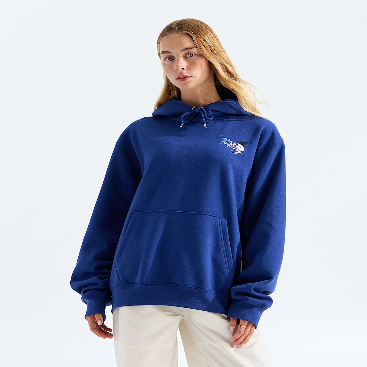 Unisex Embroidered Relaxed-Fit Hoodie - Blue