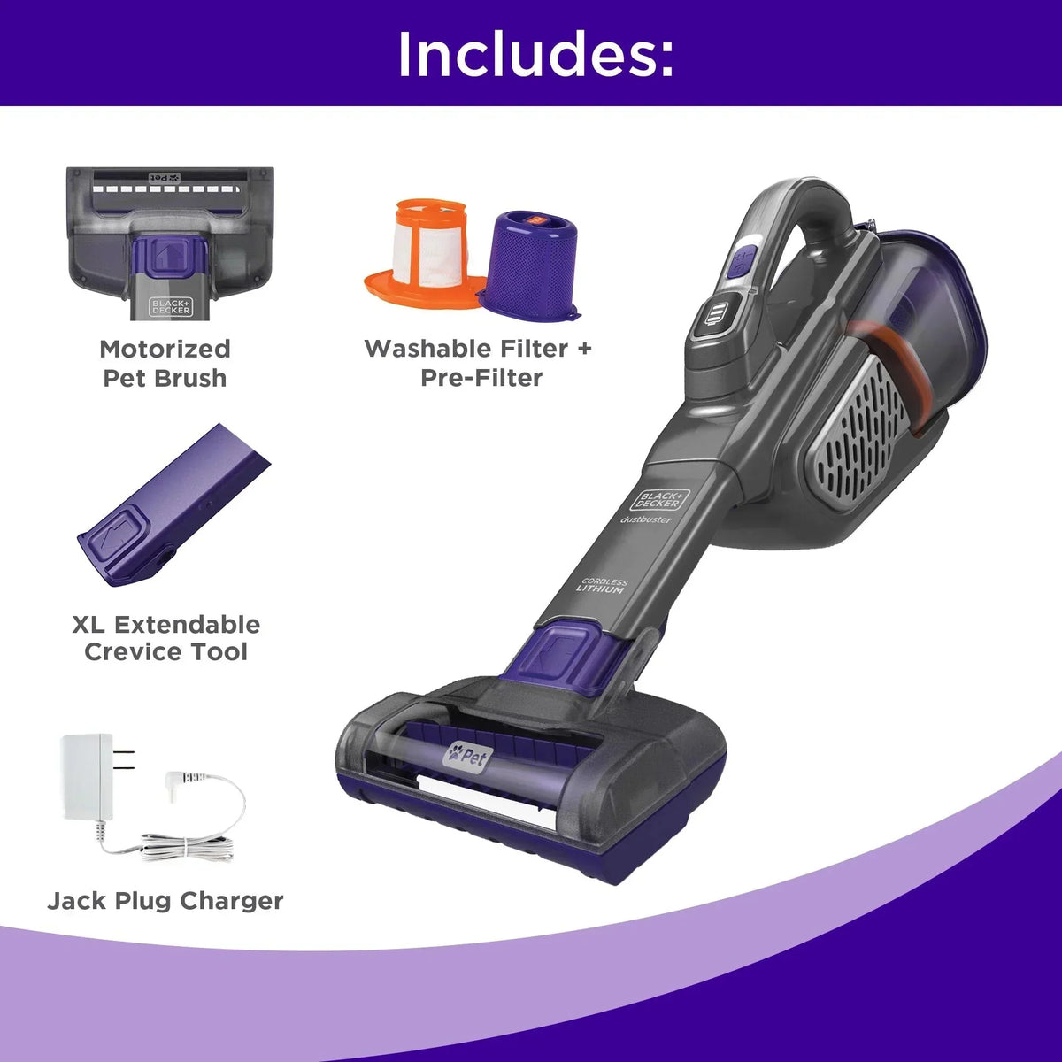 BLACK+DECKER Furbuster AdvanceClean+ Cordless Pet Handheld Vacuum 20V MAX - HHVK515JP07