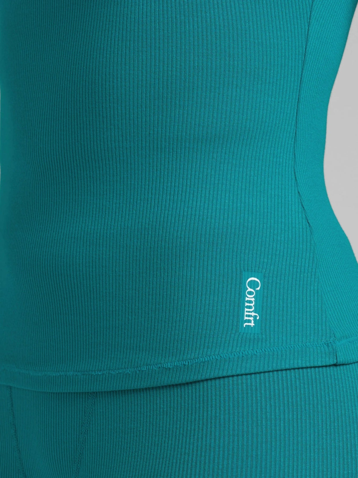 Ribbed High Neck Tank Top - Lagoon