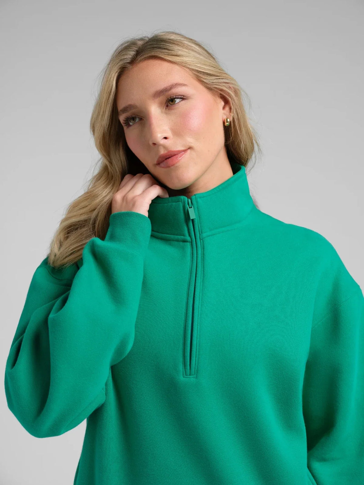Quarter-Zip Mock Neck Sweatshirt - Green