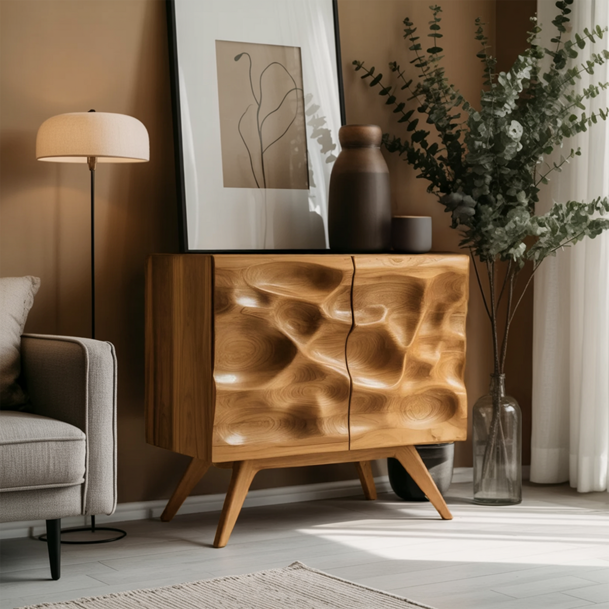 Contemporary Sculptural Storage Dresser For Living Room