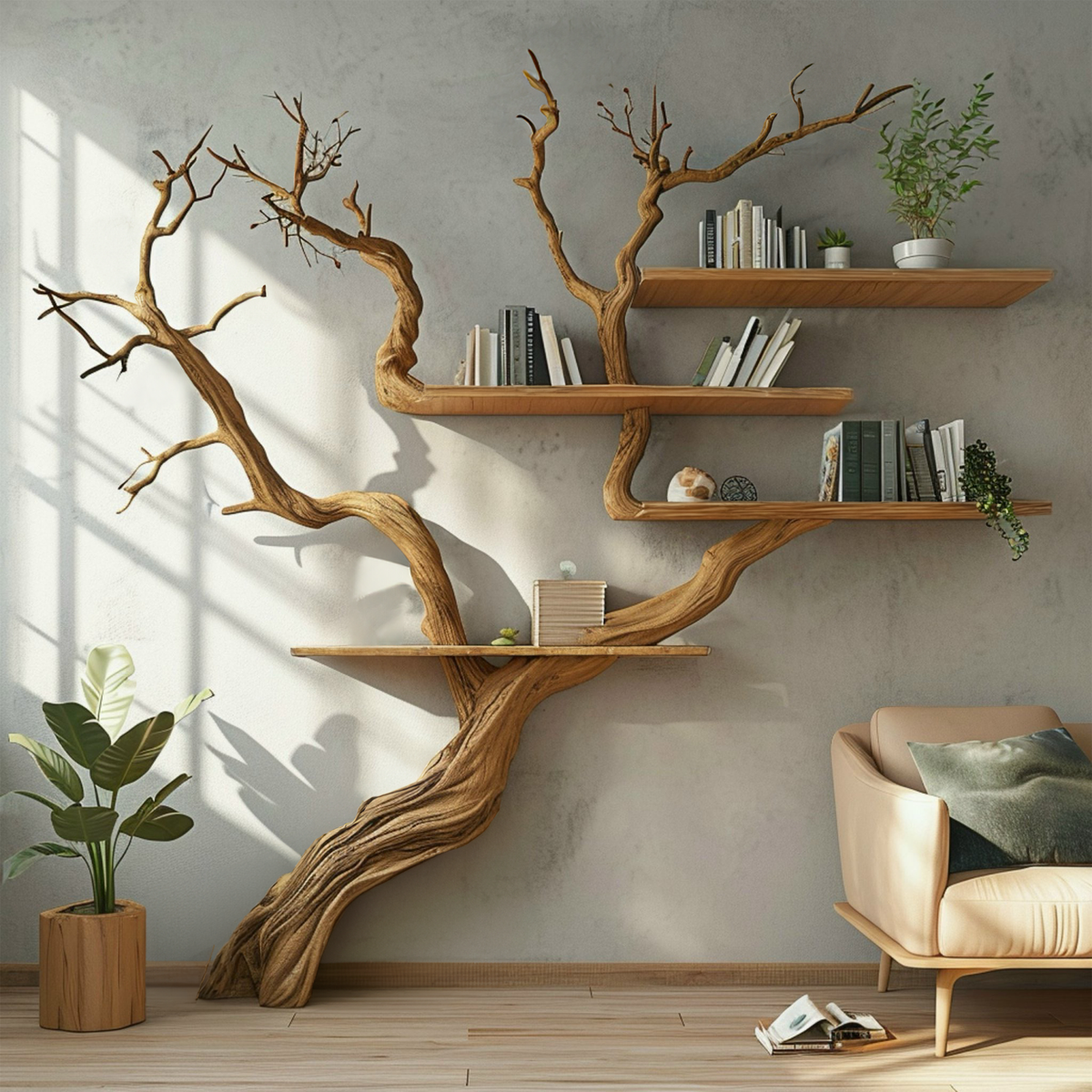 Tree Branch Shelf Wall Mount Bookshelf