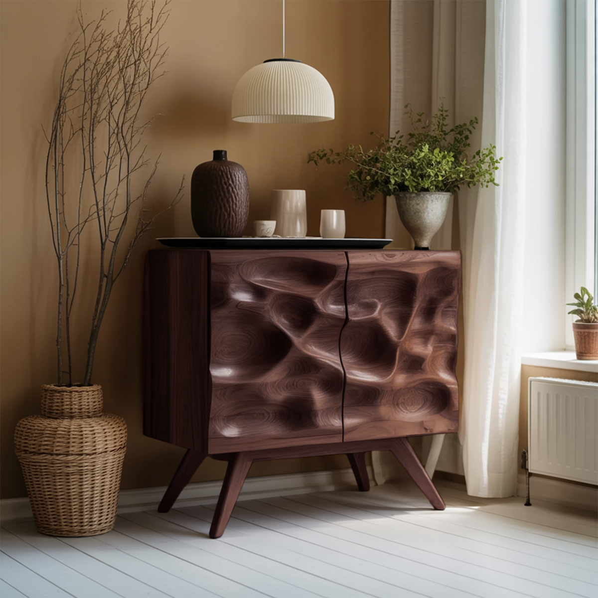 Contemporary Sculptural Storage Dresser For Living Room