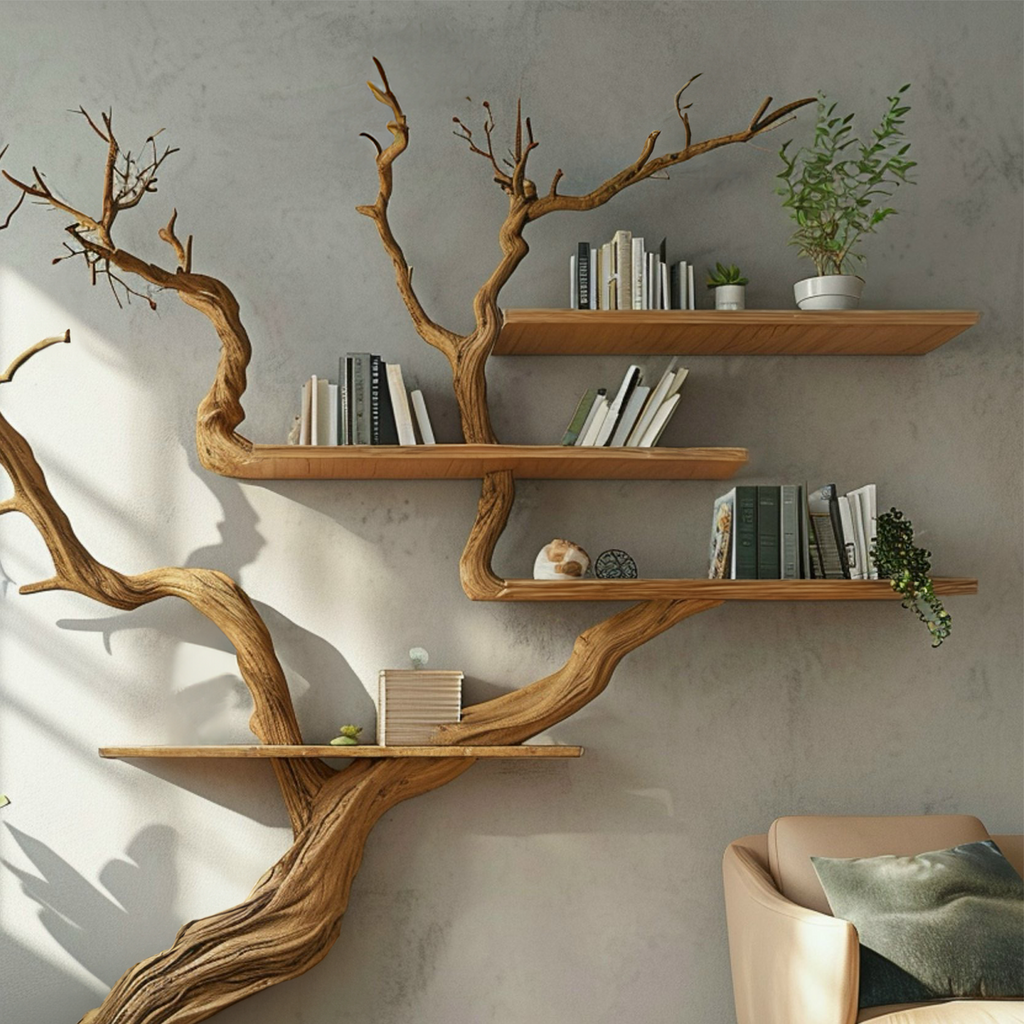 Tree Branch Shelf Wall Mount Bookshelf